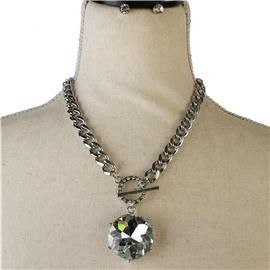 Metal Crystal Round Necklace Set