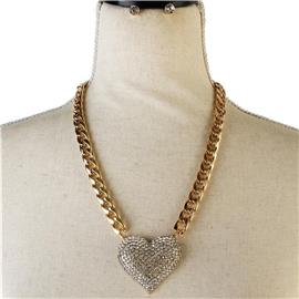 Chain Crystal Heart Necklace Set