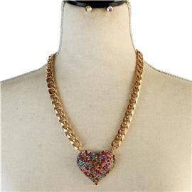 Chain Crystal Heart Necklace Set