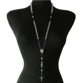 Stainless Steel Crystal Beads Rosary Necklace