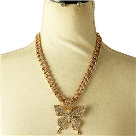 Chain Stones Butterfly Necklace Set