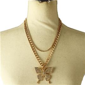 Link Chain Stones Butterfly Necklace Set