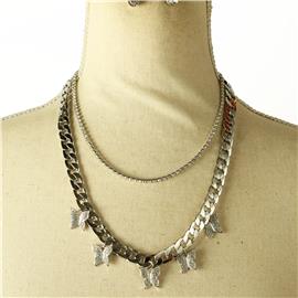 Metal Link Stones Butterfly Necklace Set
