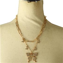 Metal Square Chain Butterfly Necklace Set