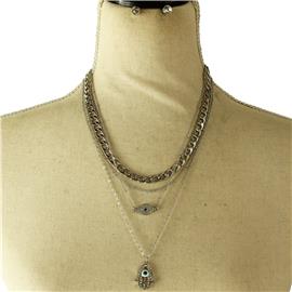 Metal Multilayereds Hamsa Necklace Set