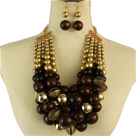 Fashion Pearl Wood Necklace Set