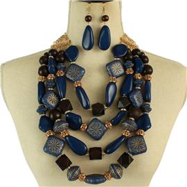 Fashion Wood Stones Necklace Set