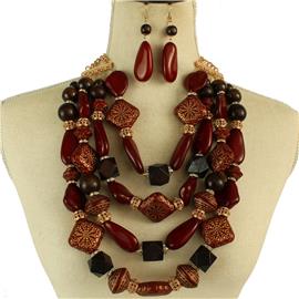 Fashion Wood Stones Necklace Set