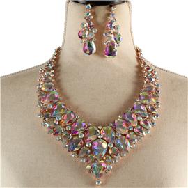 Crystal Teardrop Necklace Set