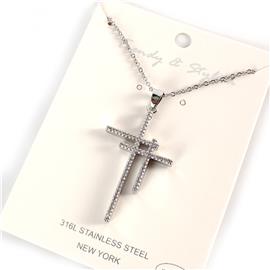 Stainless Steel Double Cross Necklace