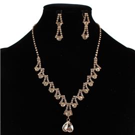 Rhinestones Teardrop Necklace Set