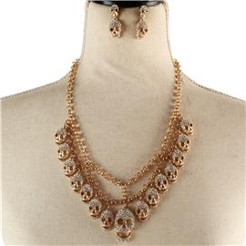Chain Stones Skull Necklace Set