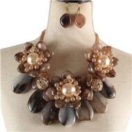 Fashion Natural Stones Flower Necklace Set