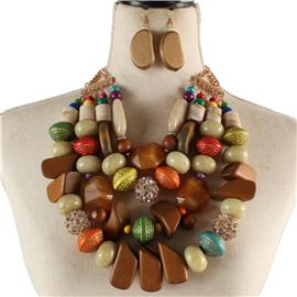 Fashion Wood Natural Stones Necklace Set