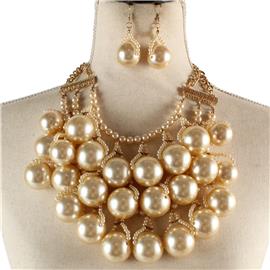 Pearl Dangling Sphere Necklace Set