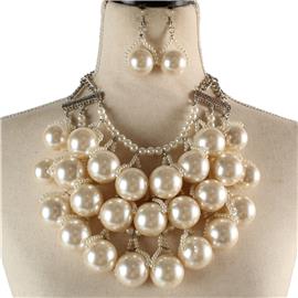 Pearl Dangling Sphere Necklace Set