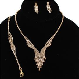 Jr Rhinestones Twisted 3Pcs Necklace Set