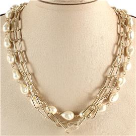 Rhodium Pearl Layereds Necklace