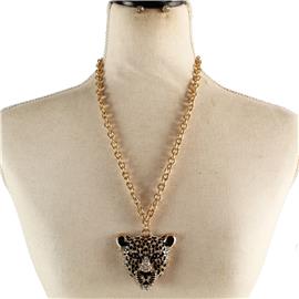 Metal Chain Drop Tiger Pendant Necklace Set