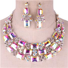 Crystal Square Necklace Set