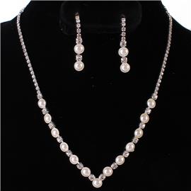 JR Pearl Rhinestones Necklace Set