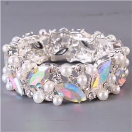 Crystal Pearl Leaves Bracelet