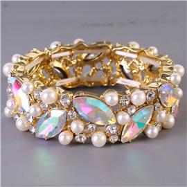 Crystal Pearl Leaves Bracelet