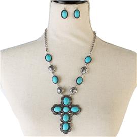 Turquiose Cross Necklace Set