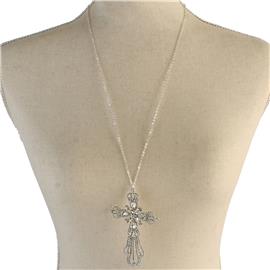 Rhinestone Cross Long Necklace