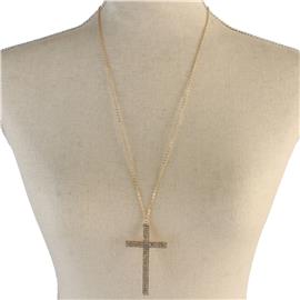 Rhinestones Cross Long Necklace