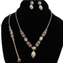 Rhinestones Oval 3pcs Necklace Set