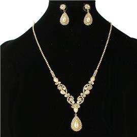 Rhinestones Pearl Tear Necklace Set