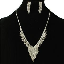 Rhinestones Swirl Fringeds Necklace Set