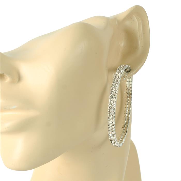 50mm Two Lines Rhinestones Hoop Earring Wholesale