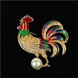 Crystal Rooster Brooch