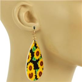 Fashion Teardrop Sunflower Print Earring