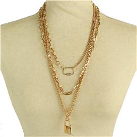 Metal Multi-Chain Lock Long Necklace