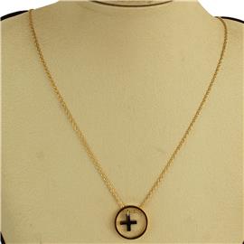Stainless Steel Pendant Round Cross Necklace