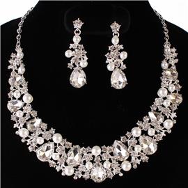 Crystal Pearl Teardrop Necklace Set