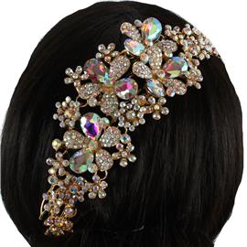 Crystal Long Flower Hair Pin / Hair Comb