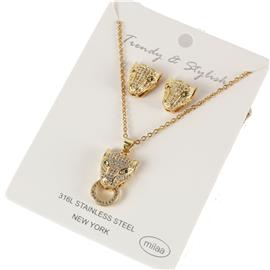 Stainless Steel CZ Tiger Necklace Set