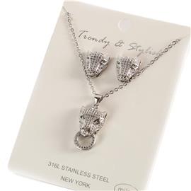 Stainless Steel CZ Tiger Necklace Set