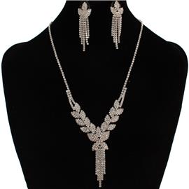 Rhinestones Leaves Fringeds Necklace Set