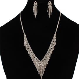 Rhinestones Fringeds-Leaves Necklace Set