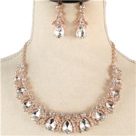 Crystal Teardrop Necklace Set