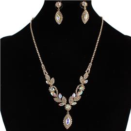 Rhinestones Drop Leaf Necklace Set