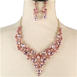 Crystal Pearl Teardrop Necklace Set