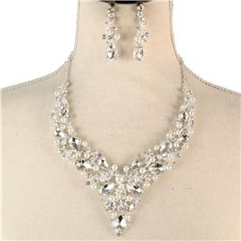 Crystal Pearl Teardrop Necklace Set