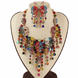 Rhinestones Skull Necklace Set