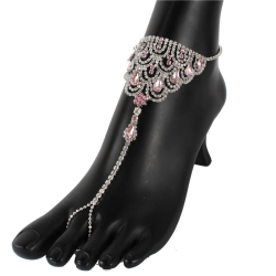Rhinestones Toe Ring With Anklet